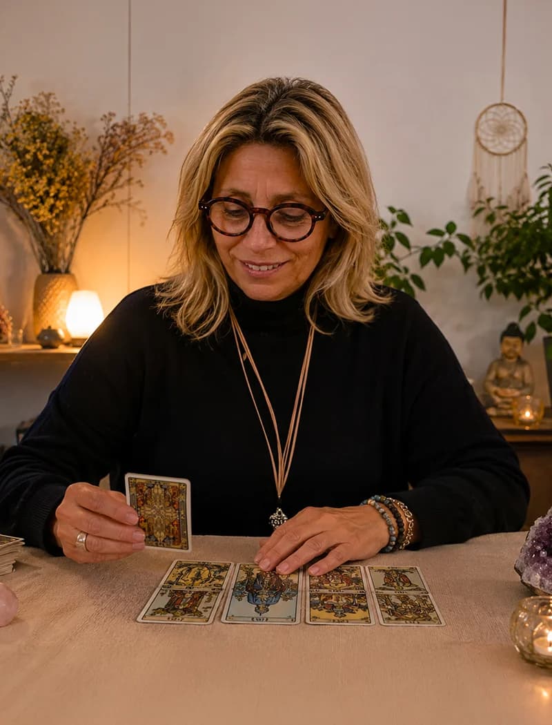 Catherine lors d'une consultation de Tarot