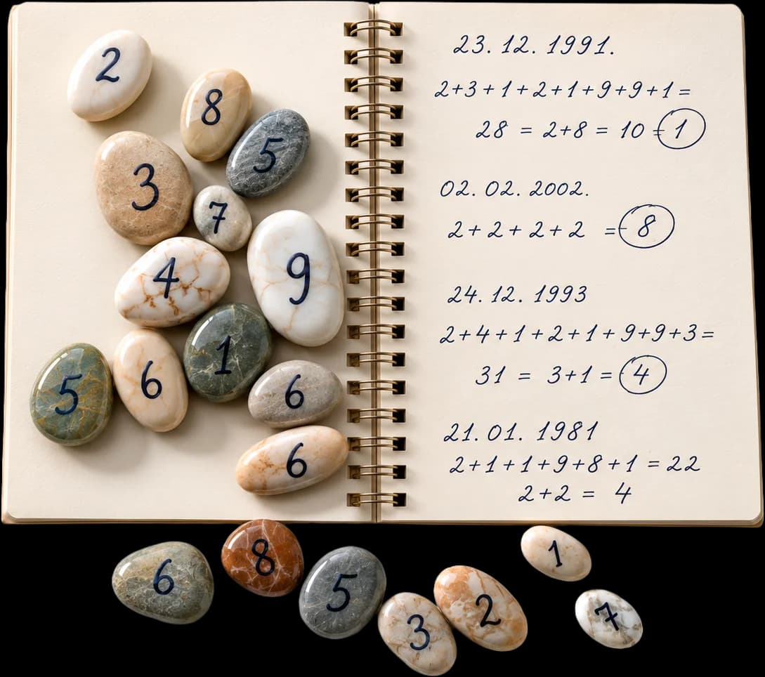 Carnet de numérologie et pierres numérotées